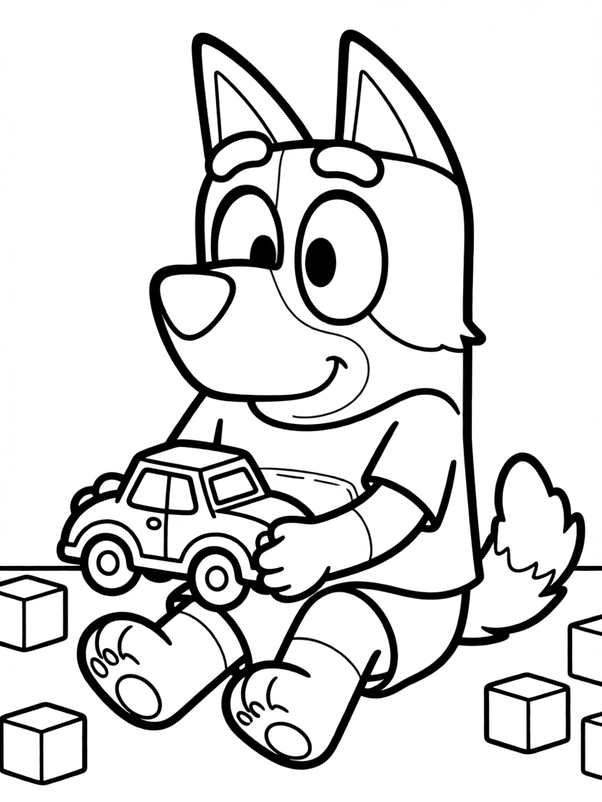 (Bluey TV show) Bluey playing with a toy car.