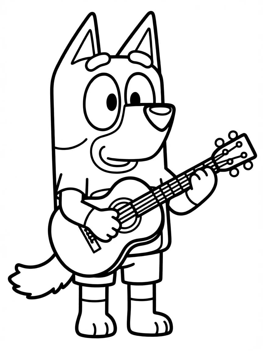 (Bluey TV show) Rusty playing a guitar.