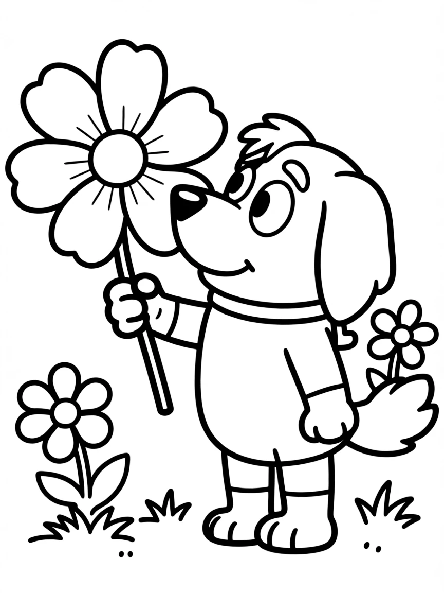 (Bluey TV show) Honey smelling a flower.