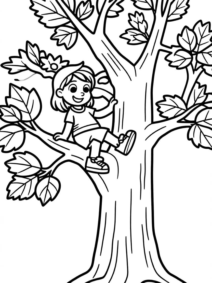 (Bluey TV show) Mackenzie climbing a tree.