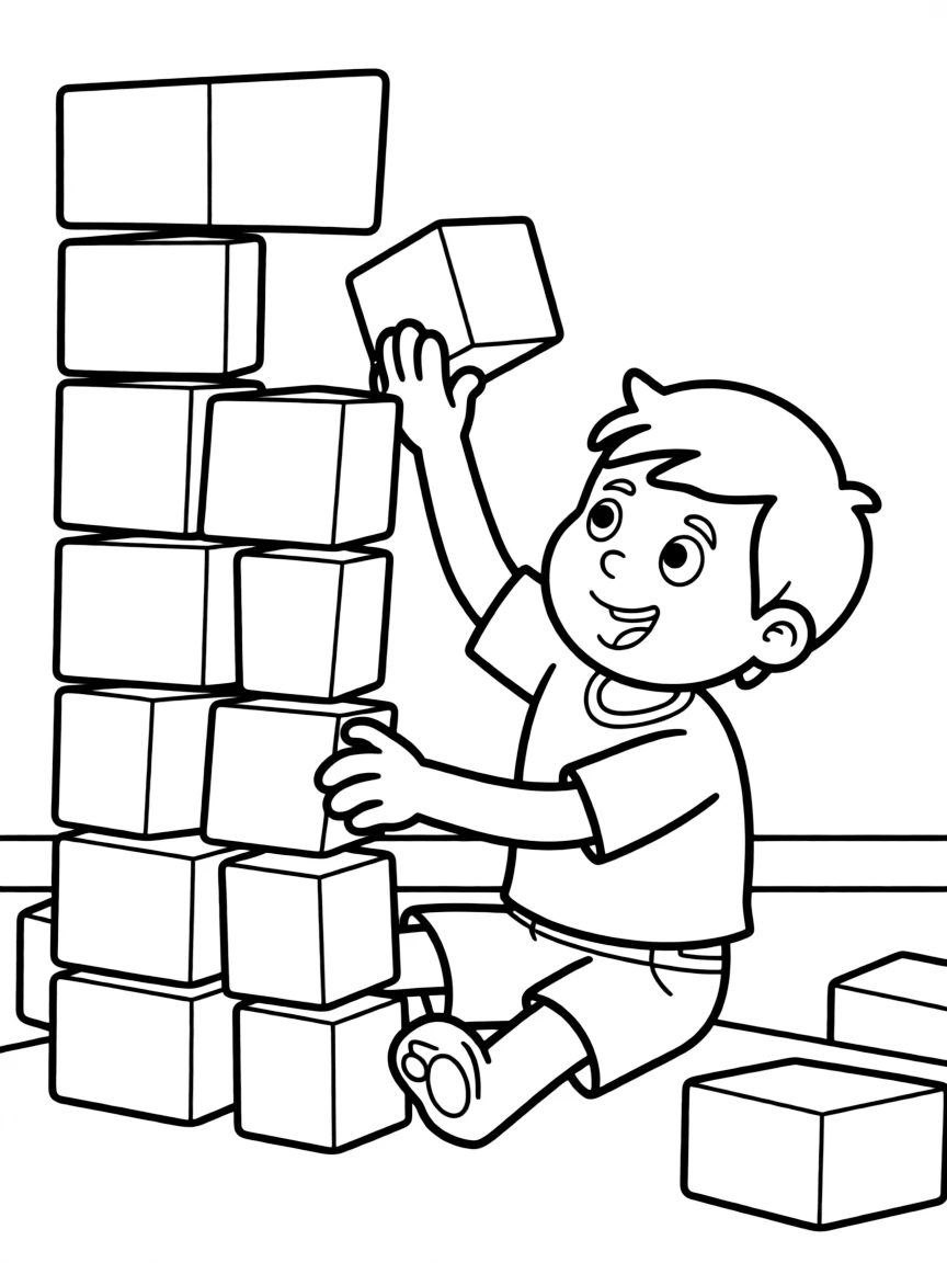 (Bluey TV show) Winton building a tower.