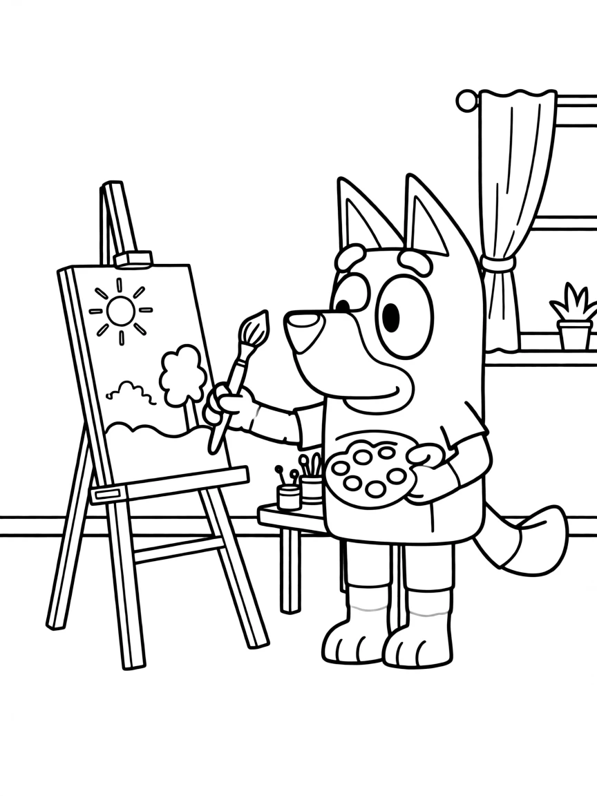 (Bluey TV show) Chilli painting a picture.