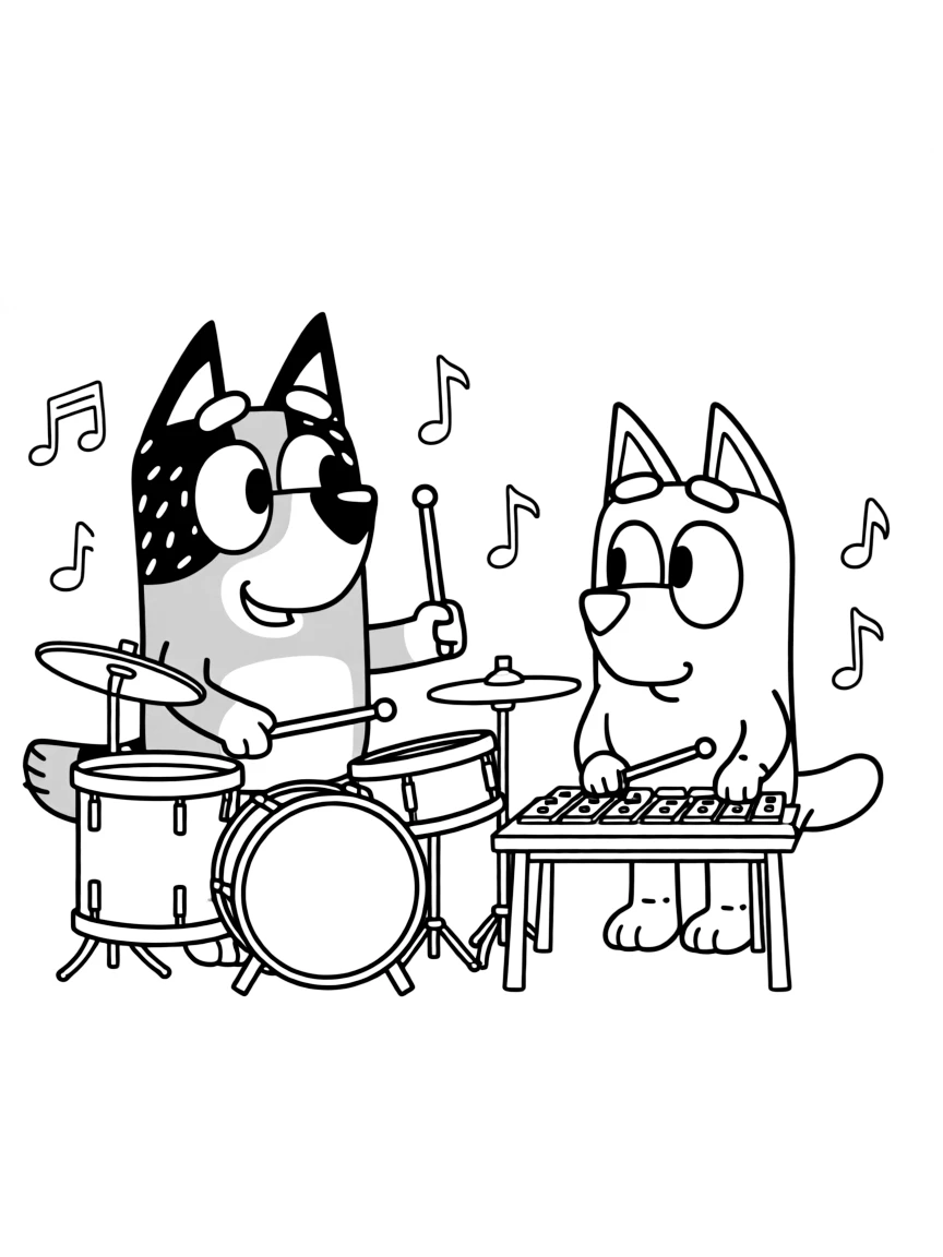 (Bluey TV show) Bluey and Bingo making music.