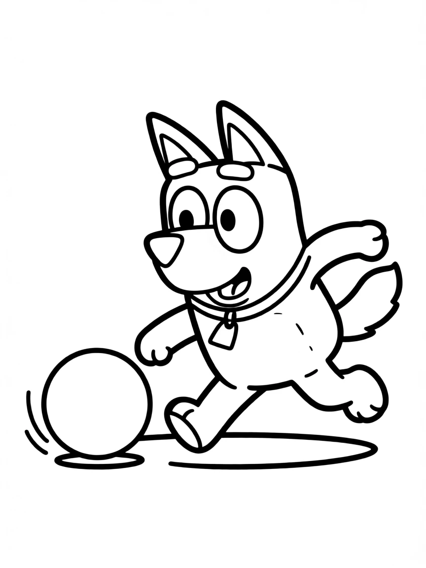 (Bluey TV show) Socks chasing a ball.