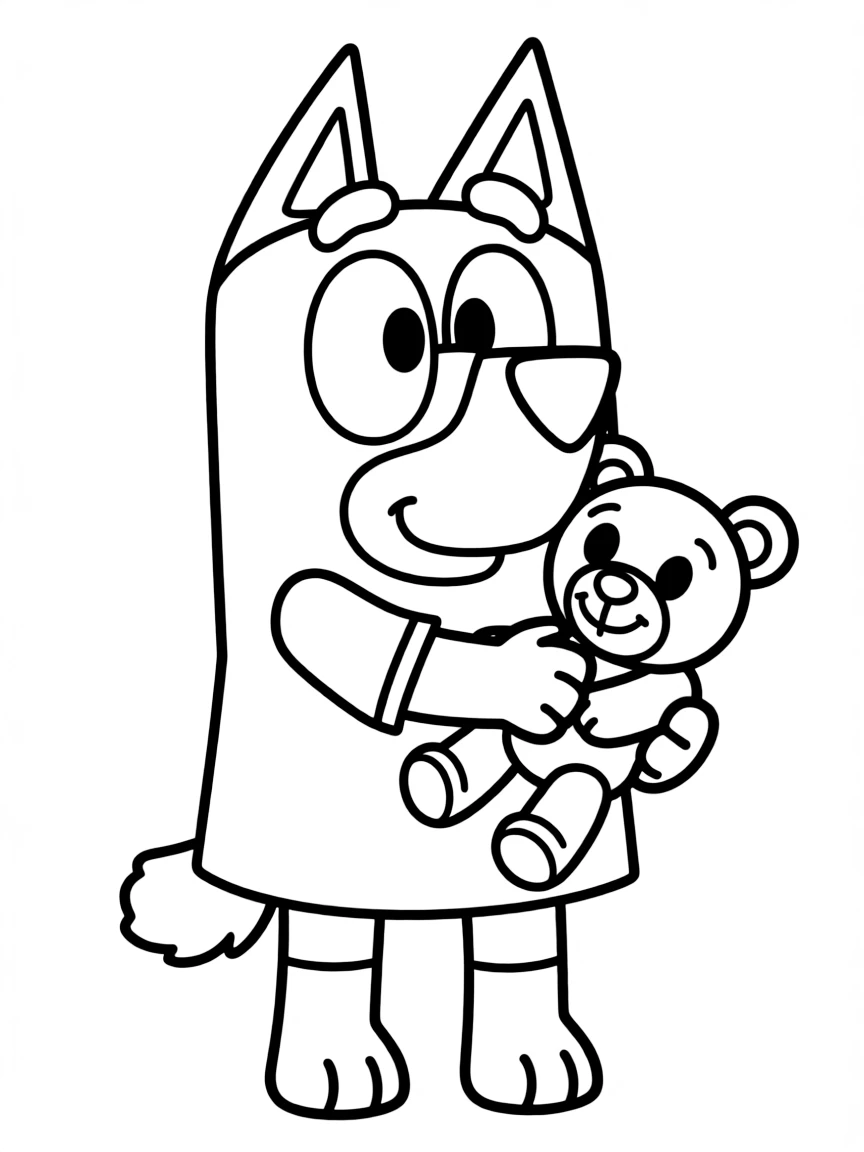 (Bluey TV show) Honey holding a teddy bear.