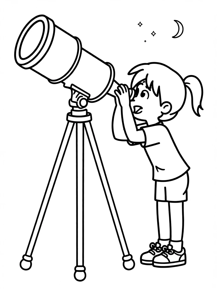 (Bluey TV show) Mackenzie looking through a telescope.