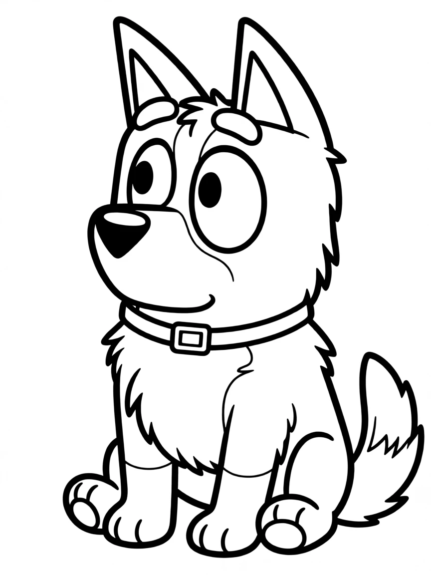 (Bluey TV show) Bingo with a thoughtful expression.