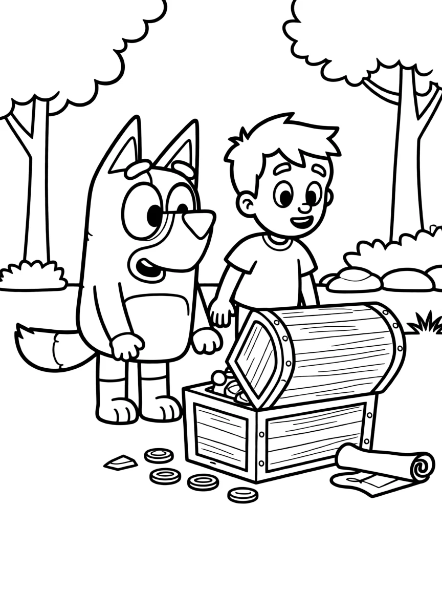 (Bluey TV show) Bluey and Jean-Luc finding a treasure.