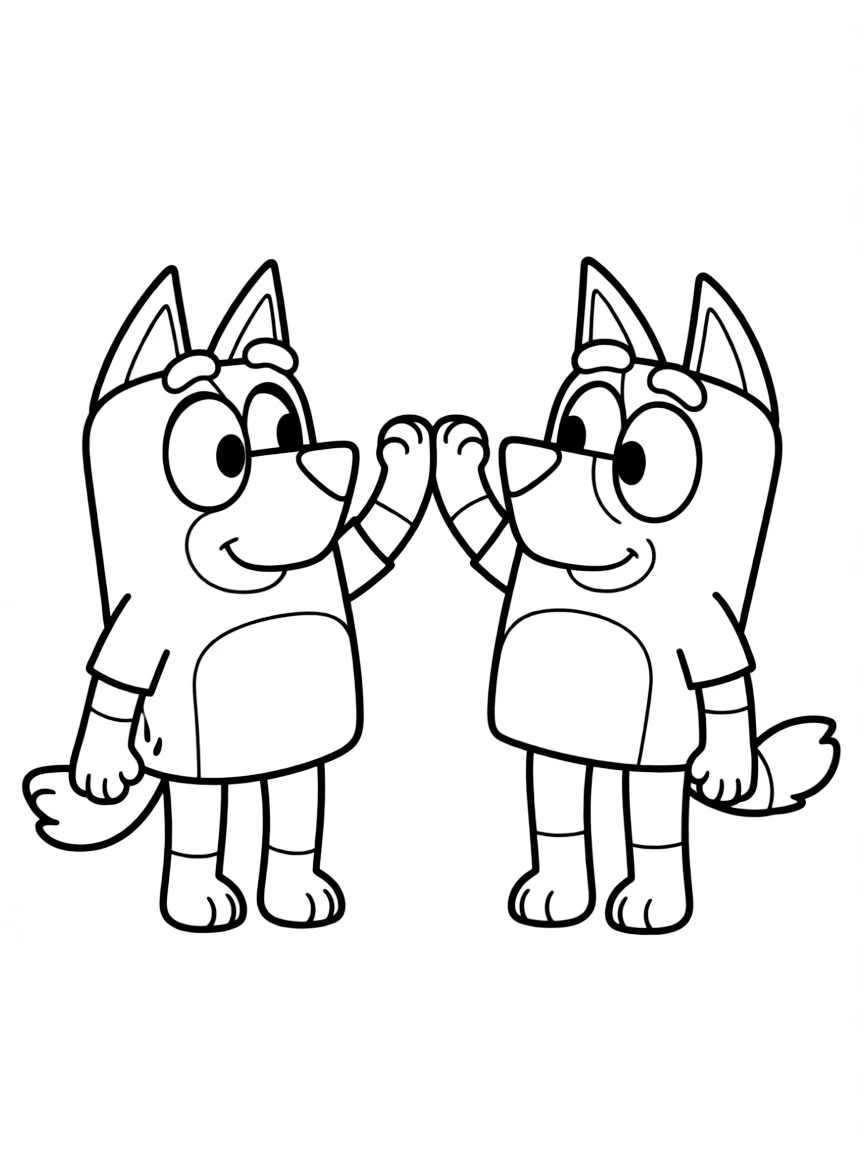 (Bluey TV show) Chilli giving Bluey a high-five.