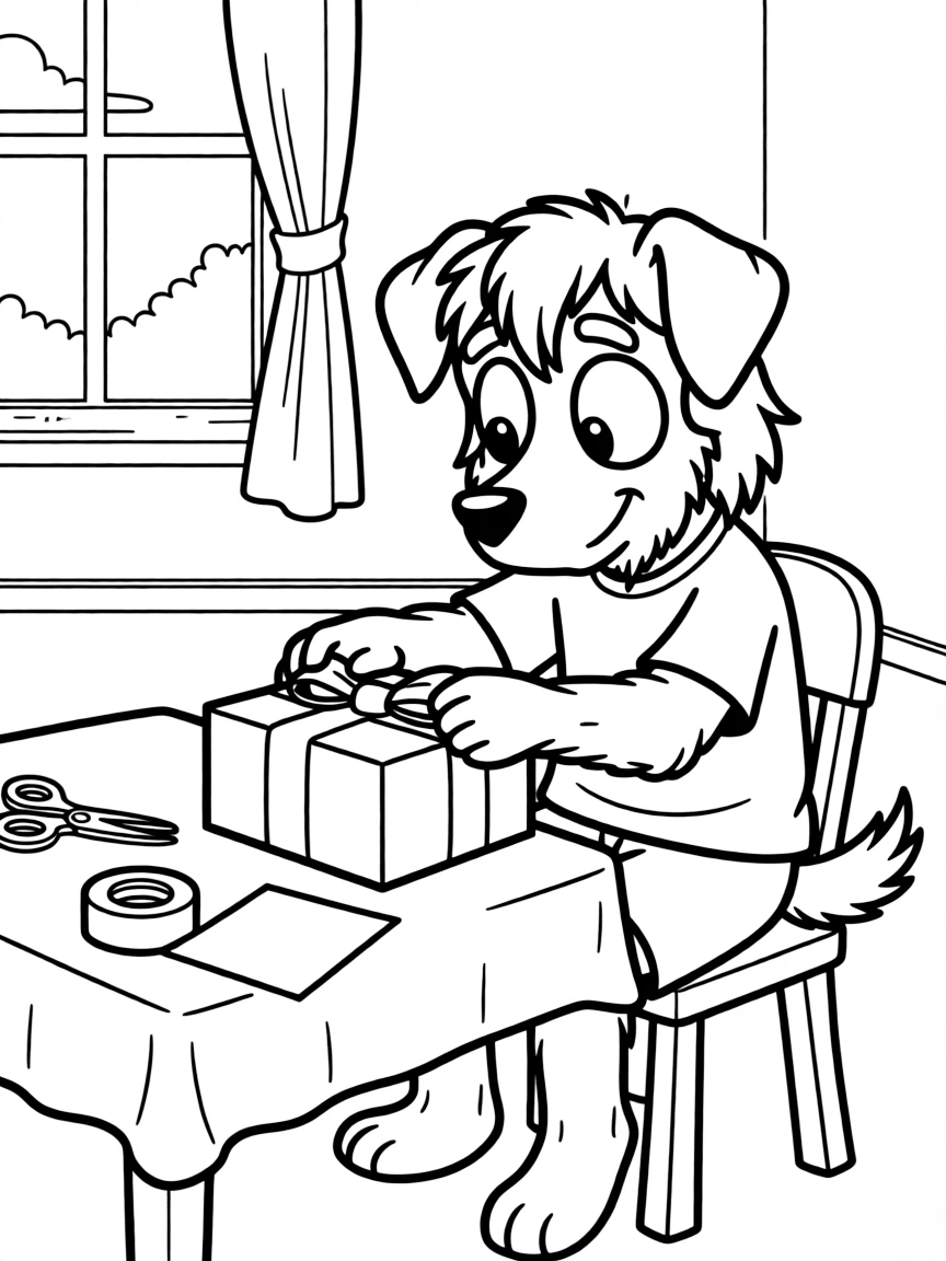 (Bluey TV show) Indy making a gift.