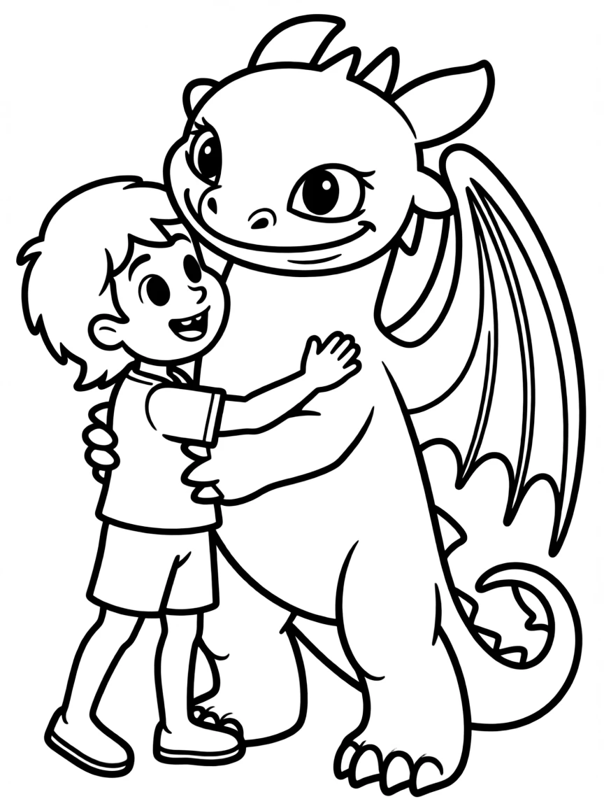 (characters in "How to Train Your Dragon") Fishlegs hugging Meatlug.