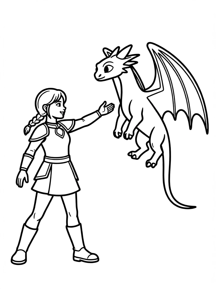 (characters in "How to Train Your Dragon") Astrid training Stormfly.