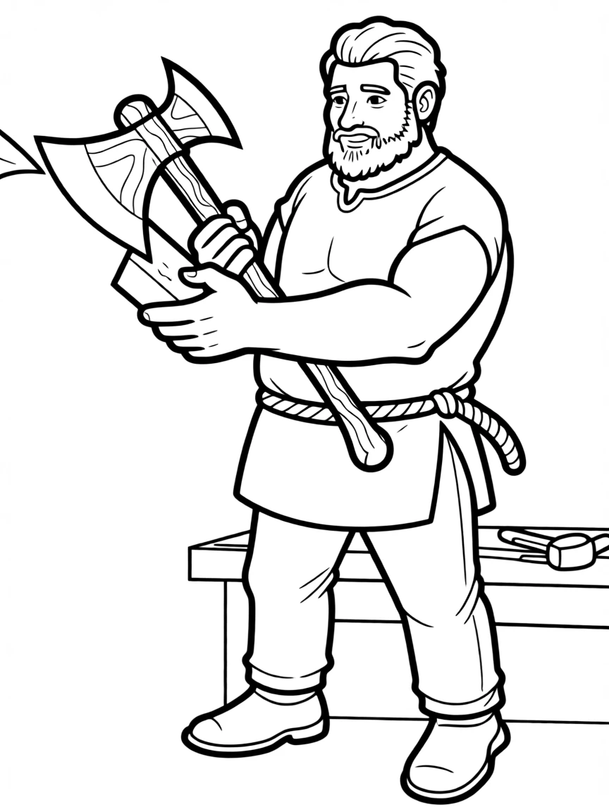 (characters in "How to Train Your Dragon") Gobber sharpening an axe.