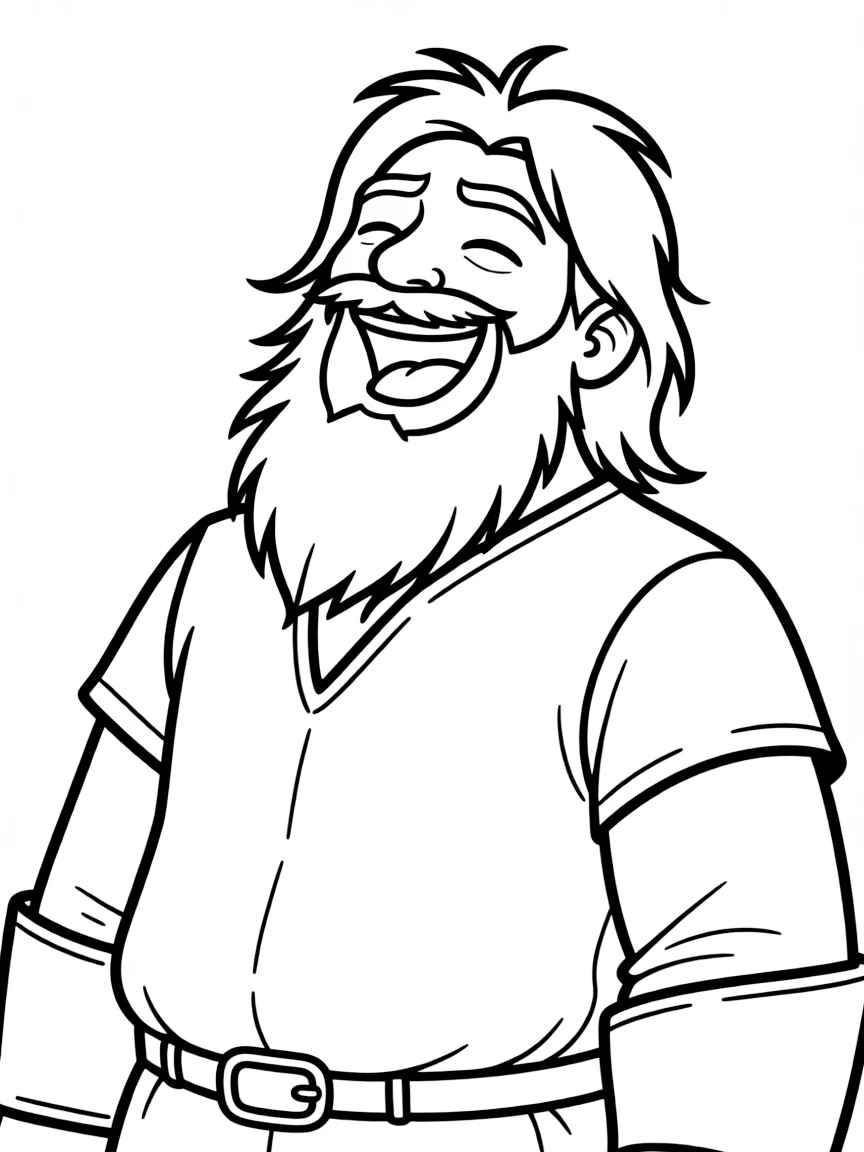 (characters in "How to Train Your Dragon") Stoick laughing heartily.
