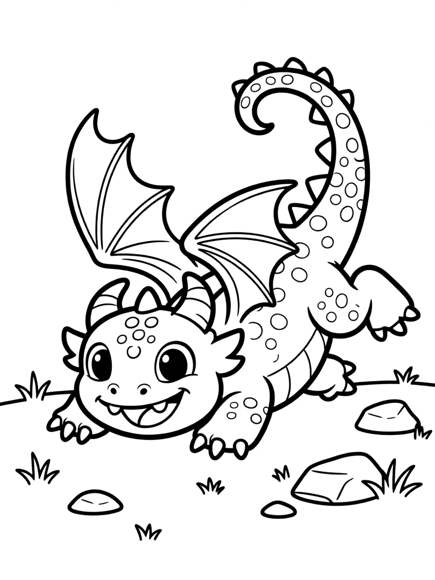 (characters in "How to Train Your Dragon") Meatlug rolling around.