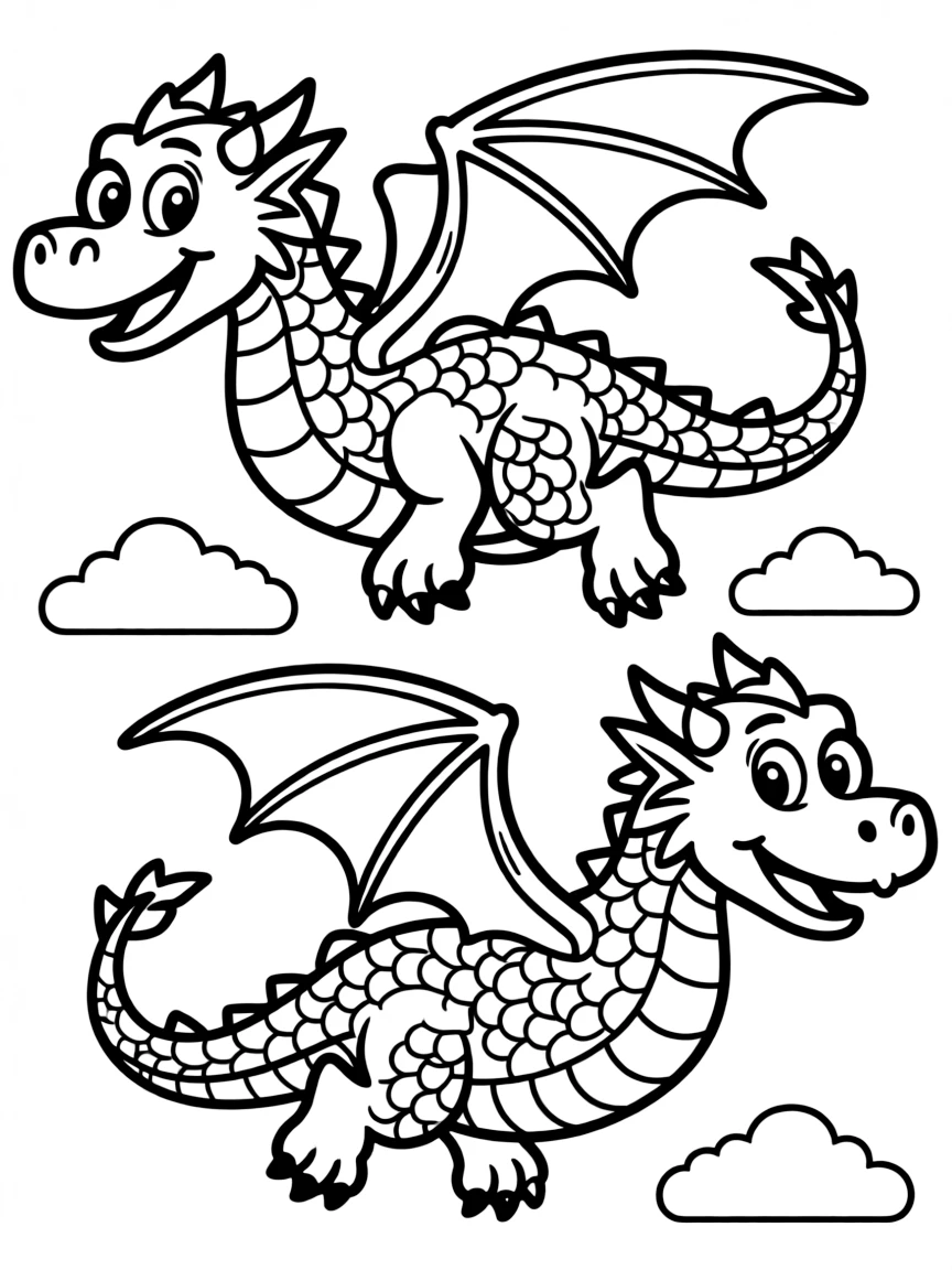 (characters in "How to Train Your Dragon") Barf and Belch flying in two directions.