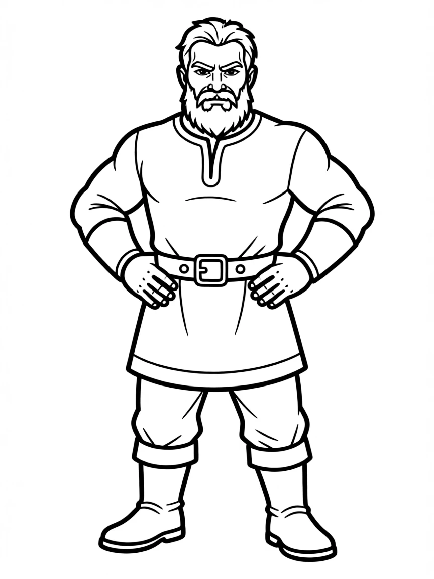 (characters in "How to Train Your Dragon") Stoick with his hands on his hips.
