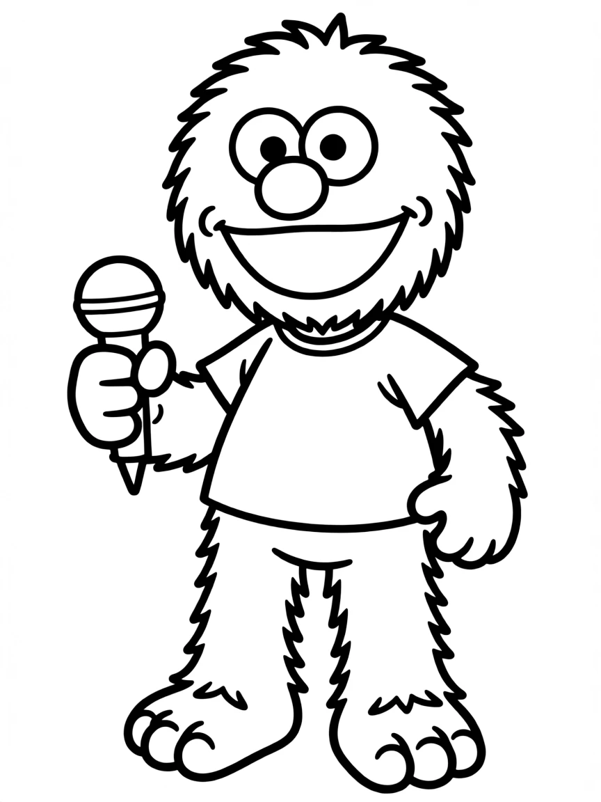 (Sesame Street) Murray Monster holding a microphone.