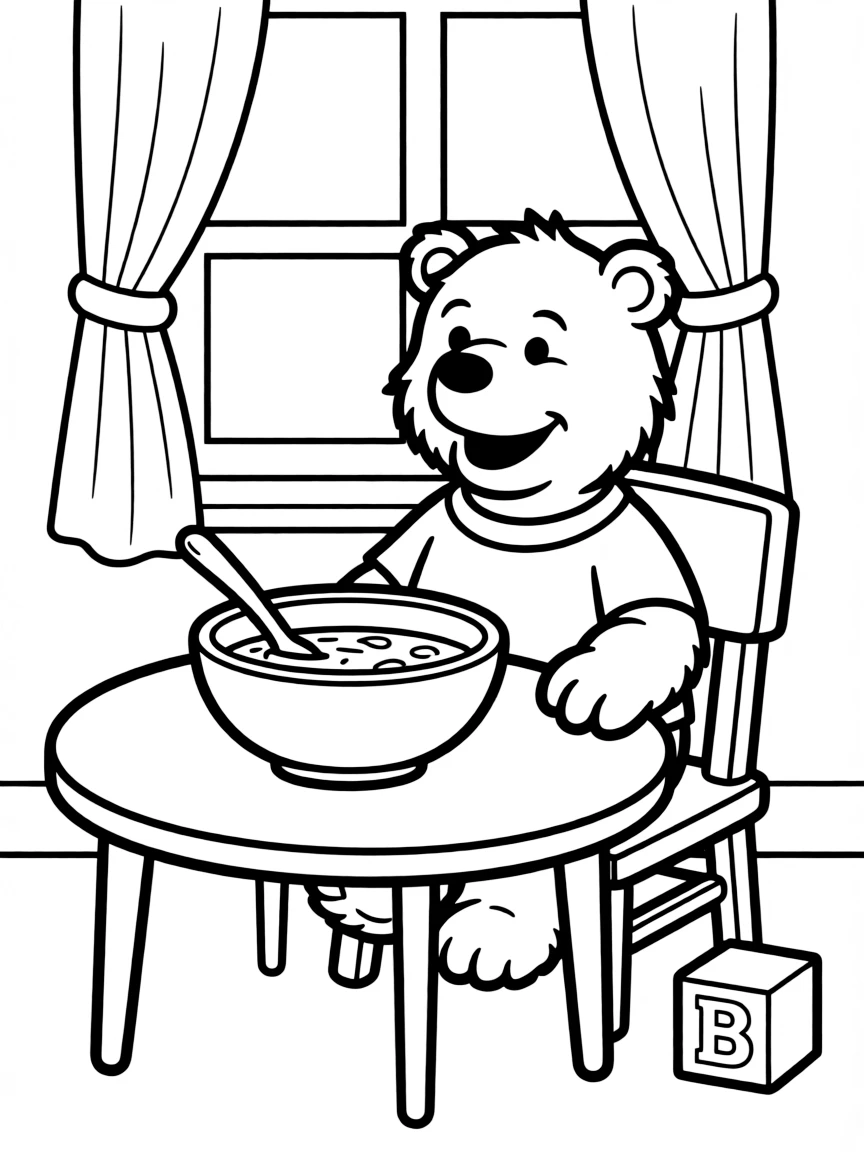 (Sesame Street) Baby Bear with a bowl of porridge.