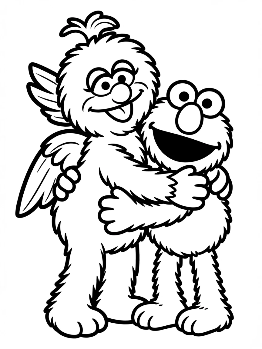 (Sesame Street) Rosita and Elmo hugging.