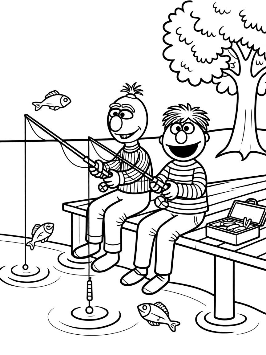 (Sesame Street) Bert and Ernie fishing.