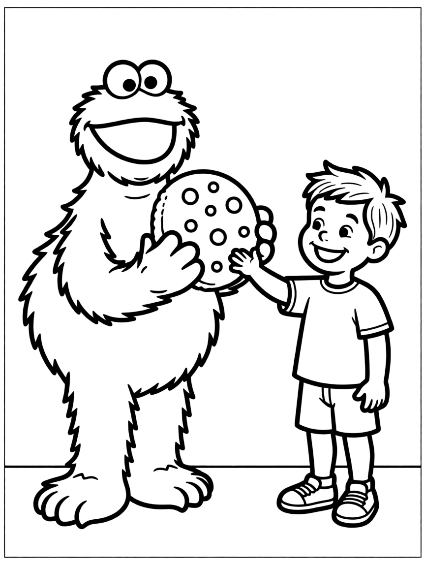 (Sesame Street) Cookie Monster sharing a cookie.