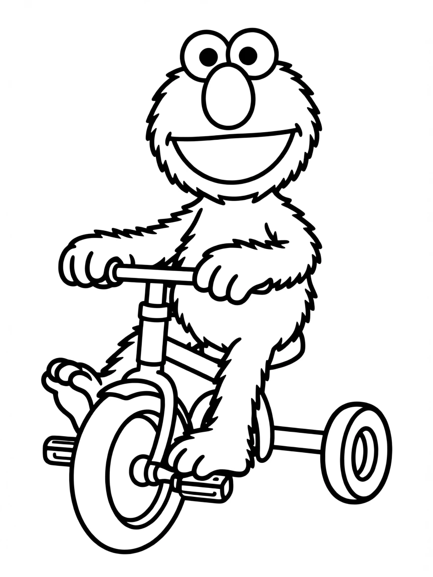 (Sesame Street) Elmo riding a tricycle.