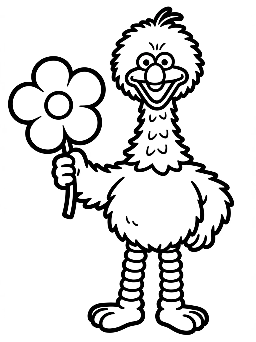 (Sesame Street) Big Bird holding a flower.