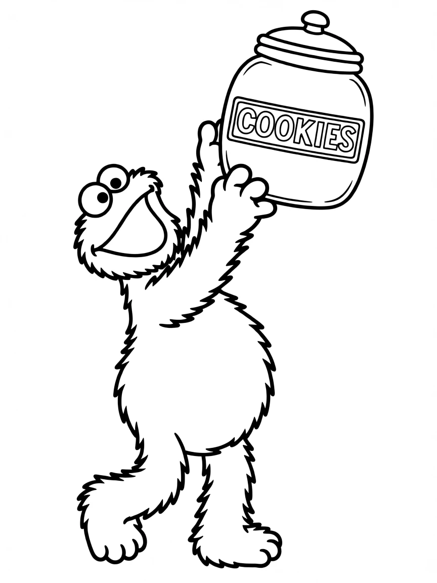 (Sesame Street) Cookie Monster reaching for a cookie jar.