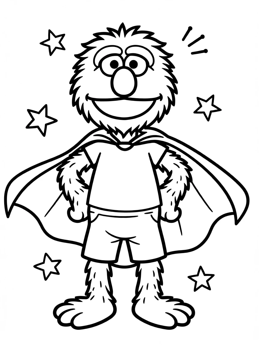 (Sesame Street) Grover wearing a superhero cape.