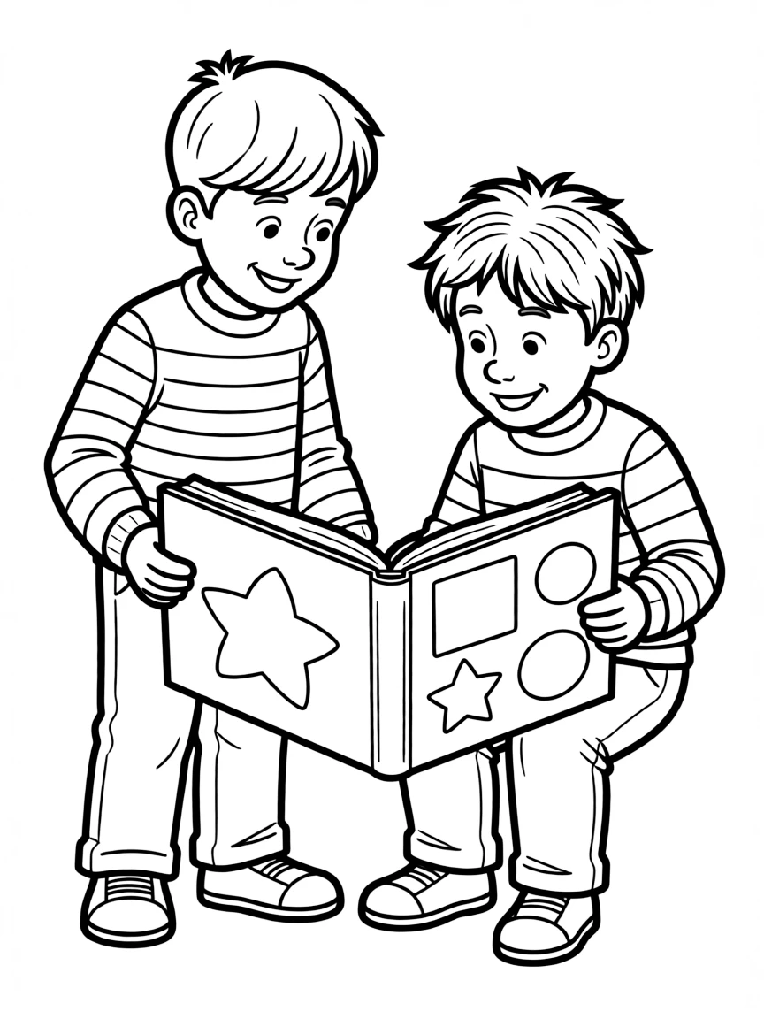(Sesame Street) Bert and Ernie reading a book.