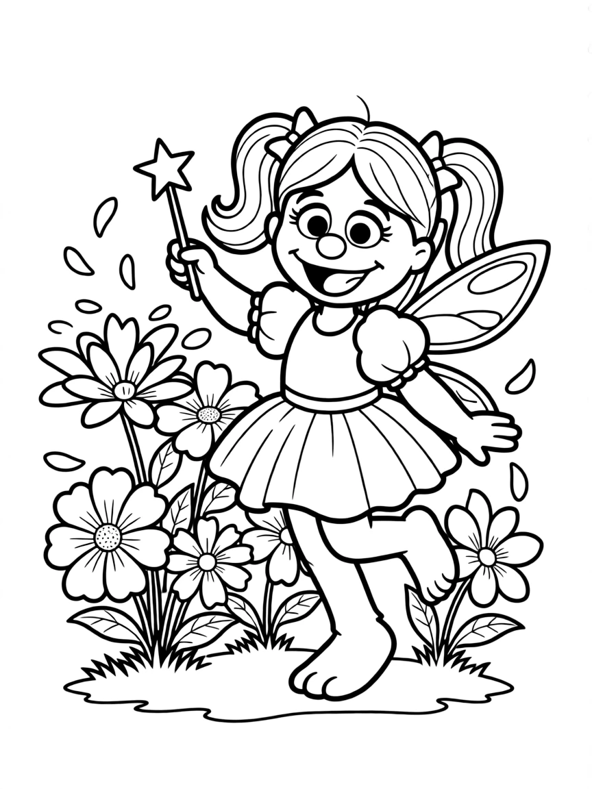 (Sesame Street) Abby Cadabby making flowers bloom.