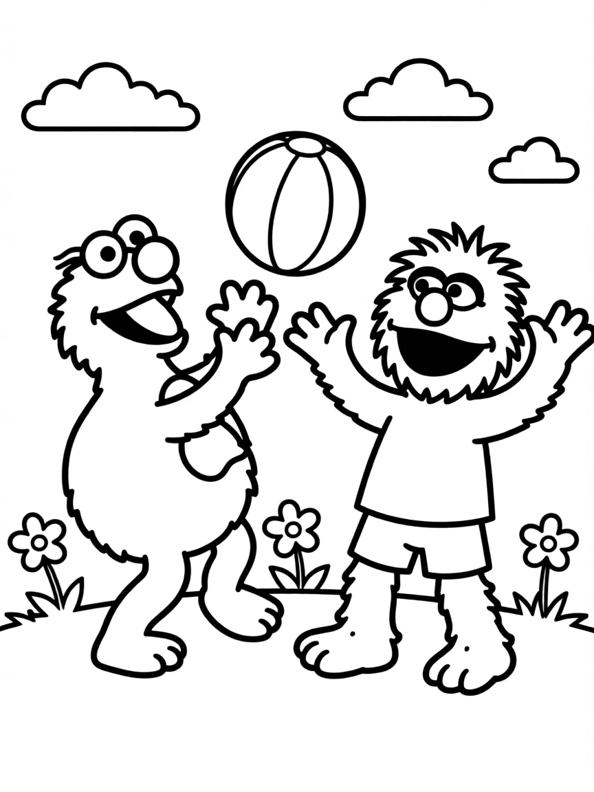 (Sesame Street) Honkers and Grover playing.