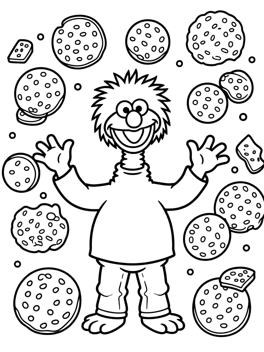 (Sesame Street) Frazzle with many cookies.