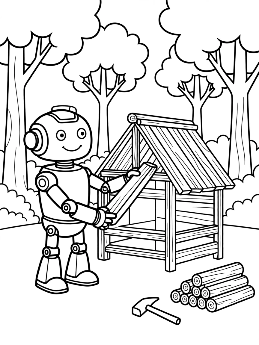 (The Wild Robot, movie) Roz building her home.