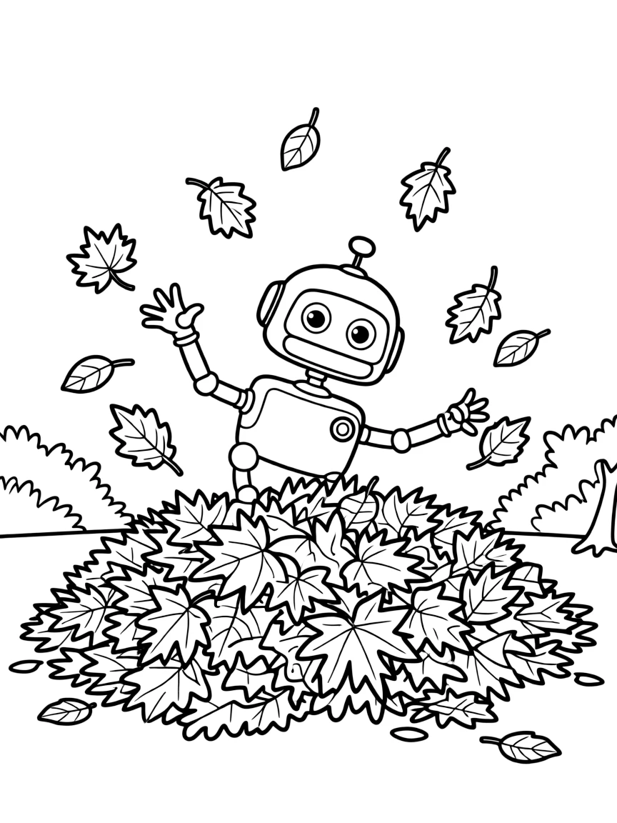 (The Wild Robot, movie) Fink playing in the leaves.