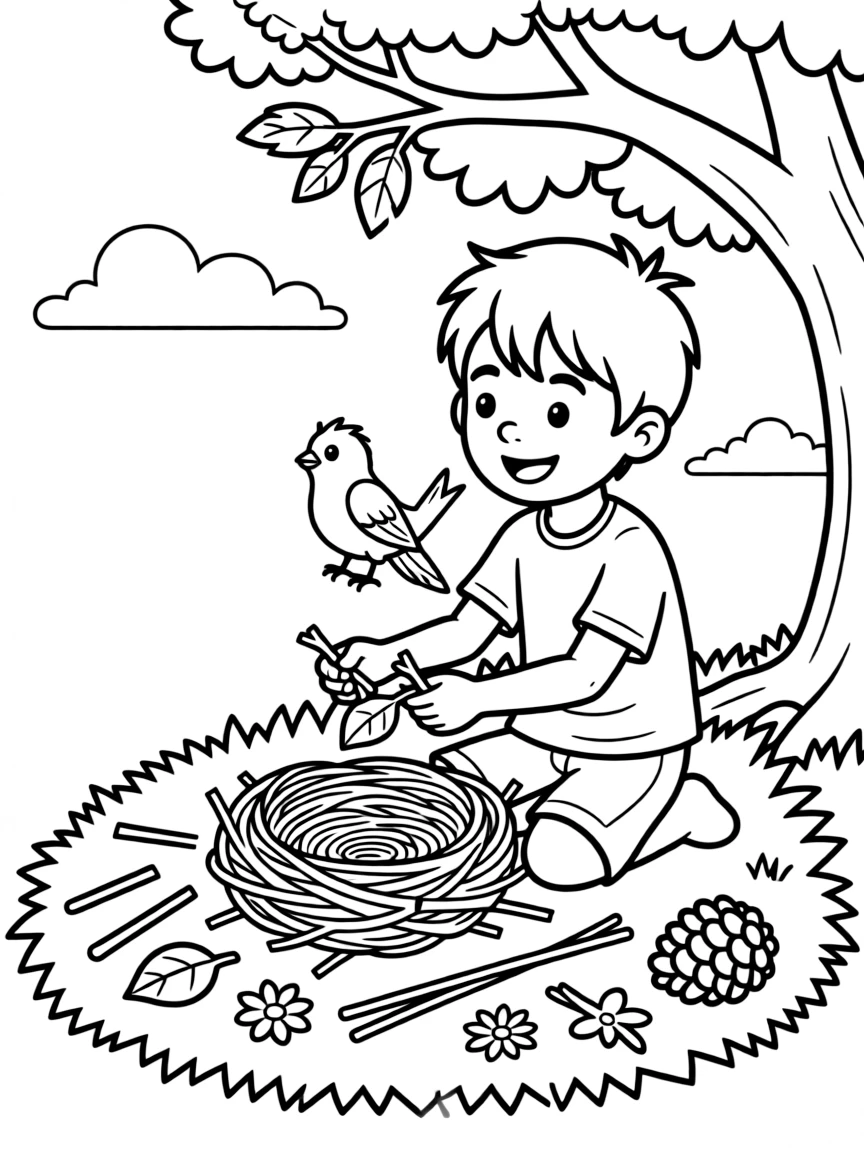(The Wild Robot, movie) Brightbill building a nest.
