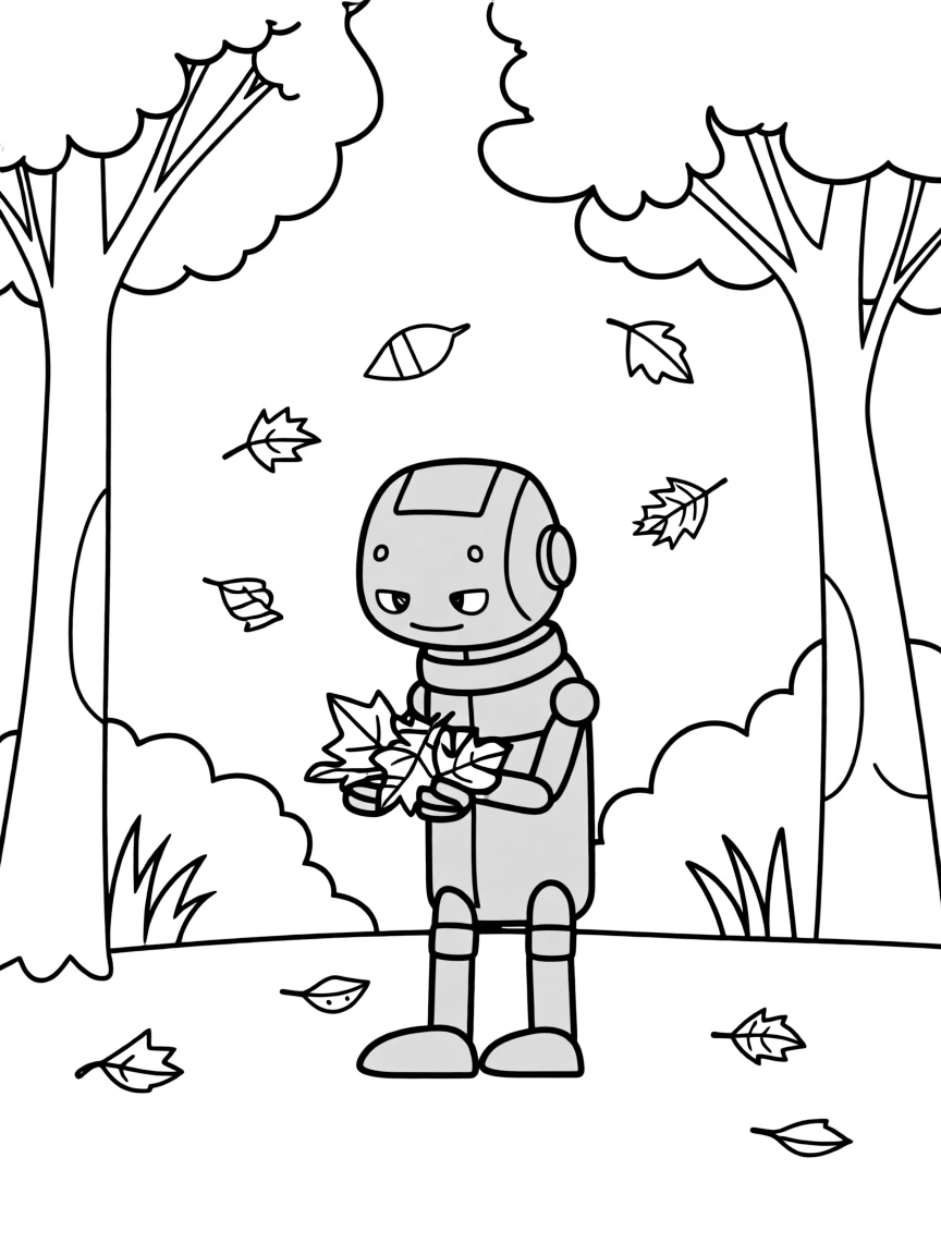 (The Wild Robot, movie) Roz collecting leaves.