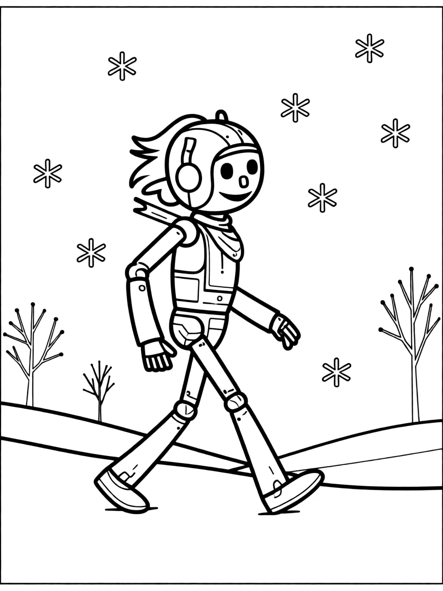 (The Wild Robot, movie) Roz walking through the snow.