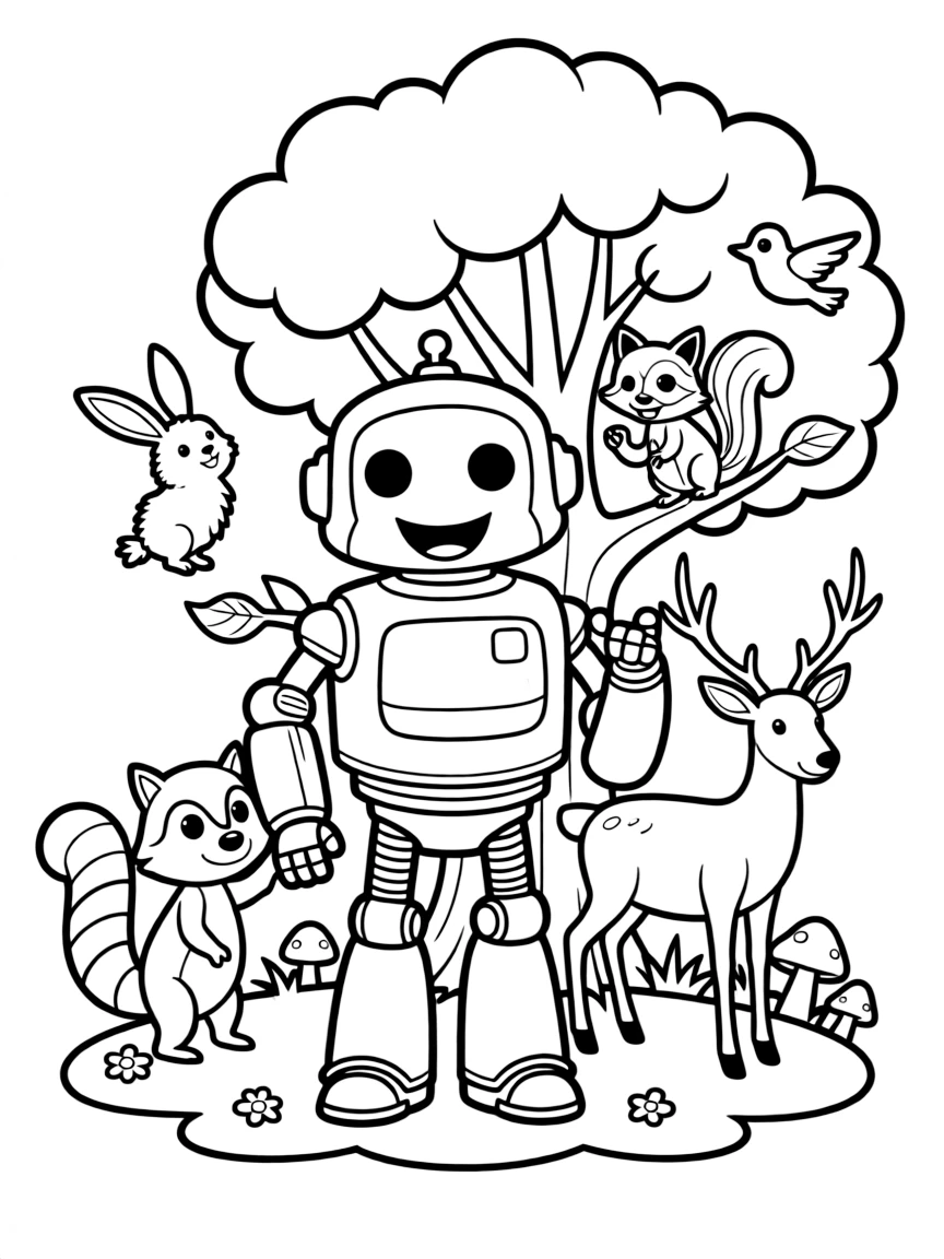 (The Wild Robot, movie) Roz with all her animal friends.