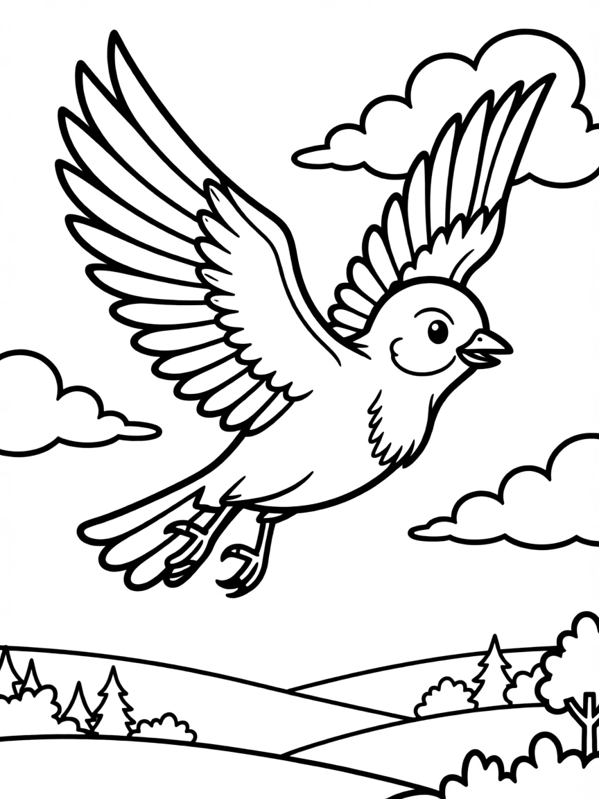 (The Wild Robot, movie) Brightbill flying high in the sky.