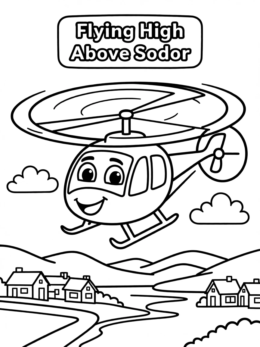 (Thomas & Friends TV show) Harold flying high above Sodor.