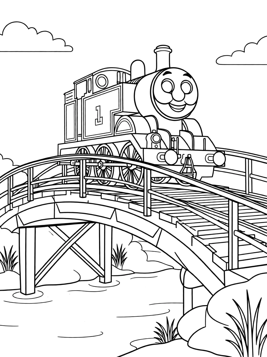 (Thomas & Friends TV show) Thomas going over a bridge.