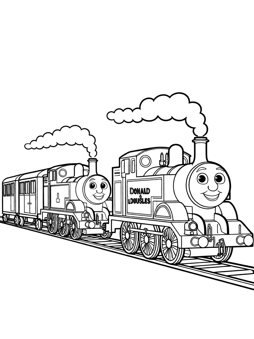 (Thomas & Friends TV show) Donald and Douglas pulling a train together.