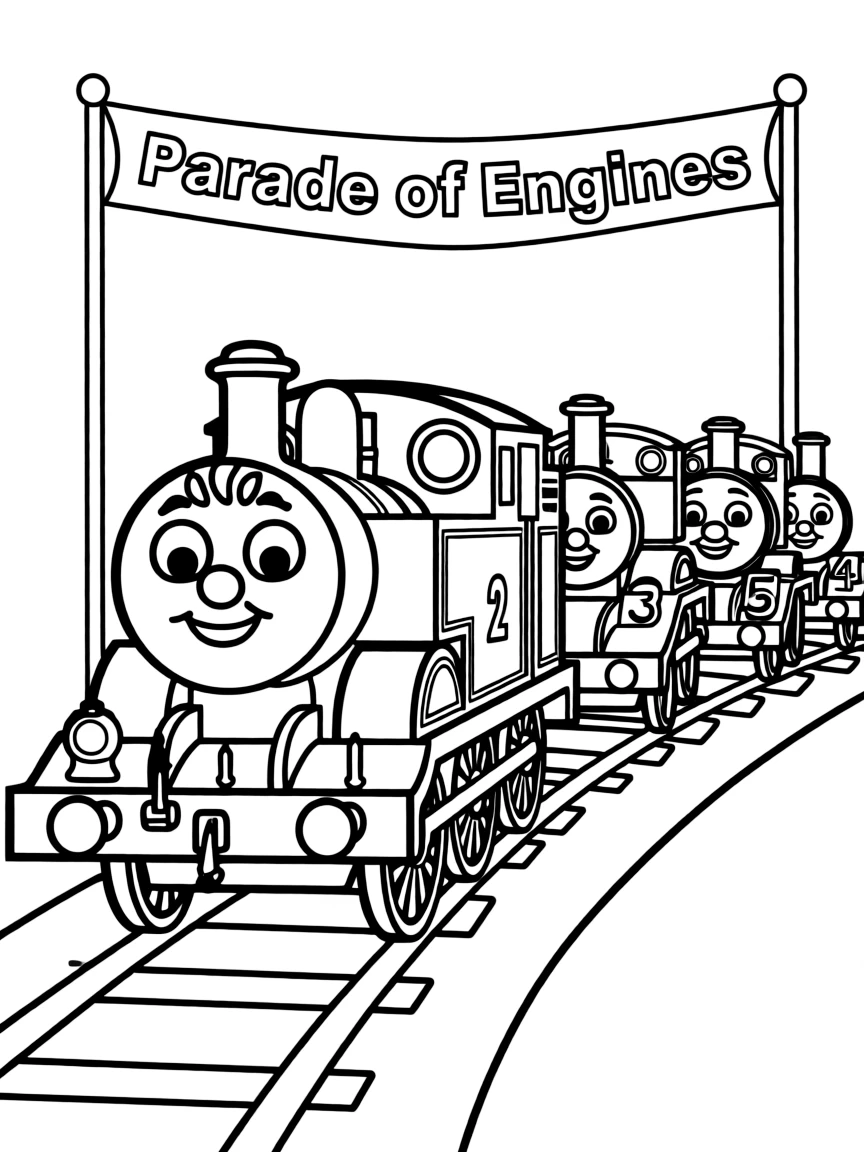 (Thomas & Friends TV show) Edward leading a parade of engines.