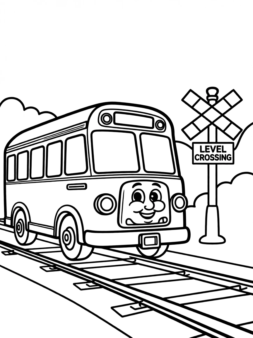 (Thomas & Friends TV show) Bertie waiting at a level crossing.