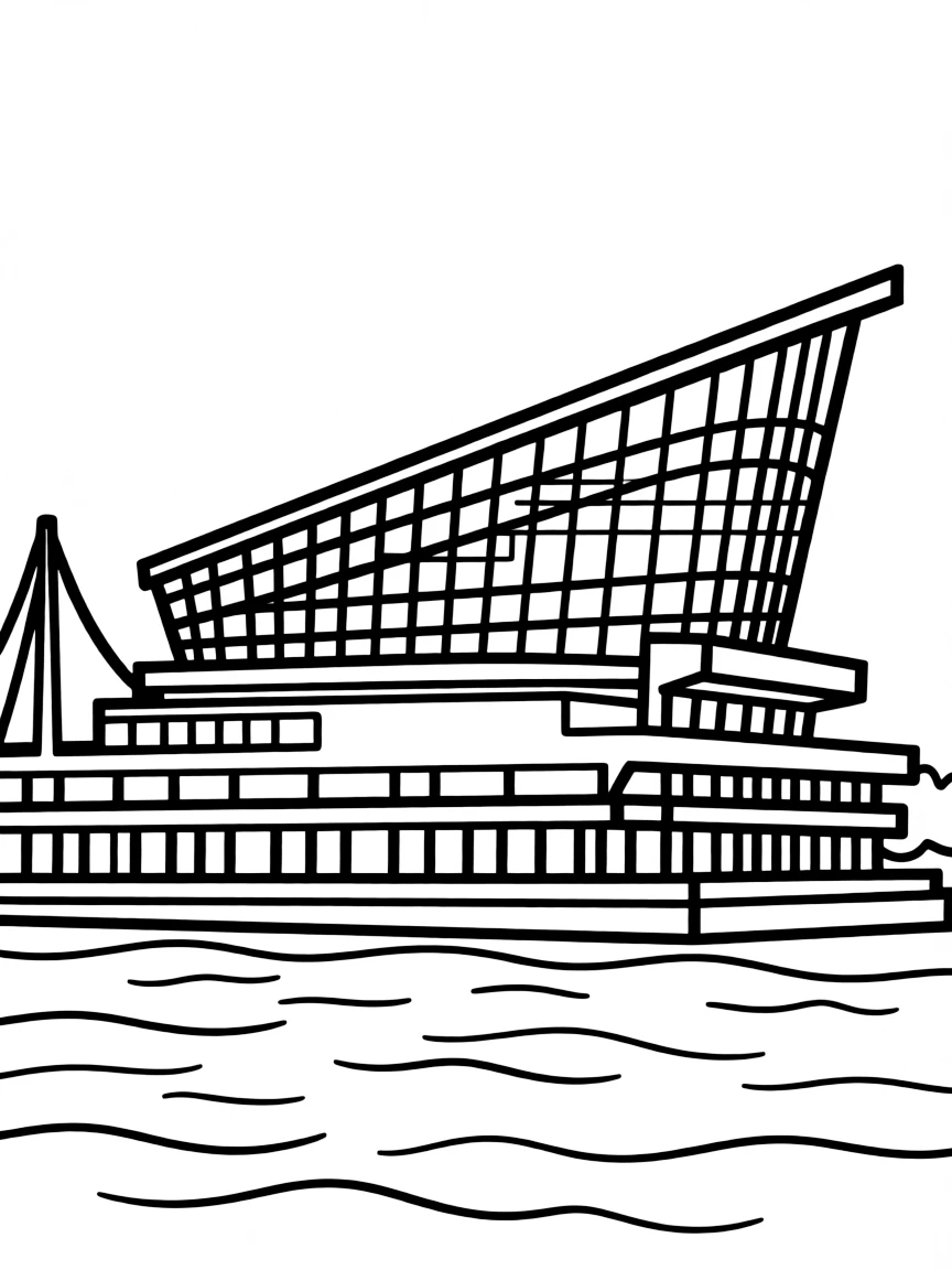 A simple outline of the Vancouver Convention Centre for coloring.