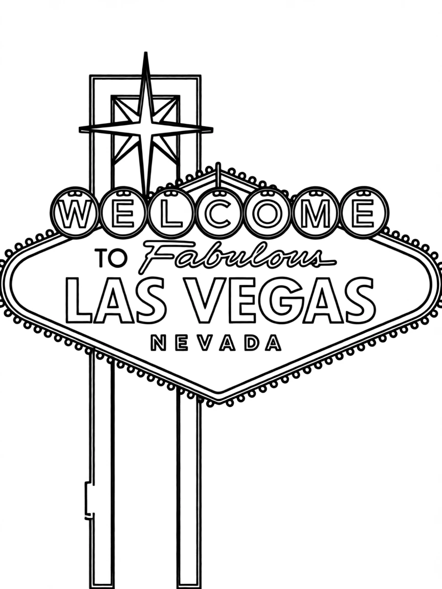 A simple outline of the Las Vegas "Welcome" sign for coloring.
