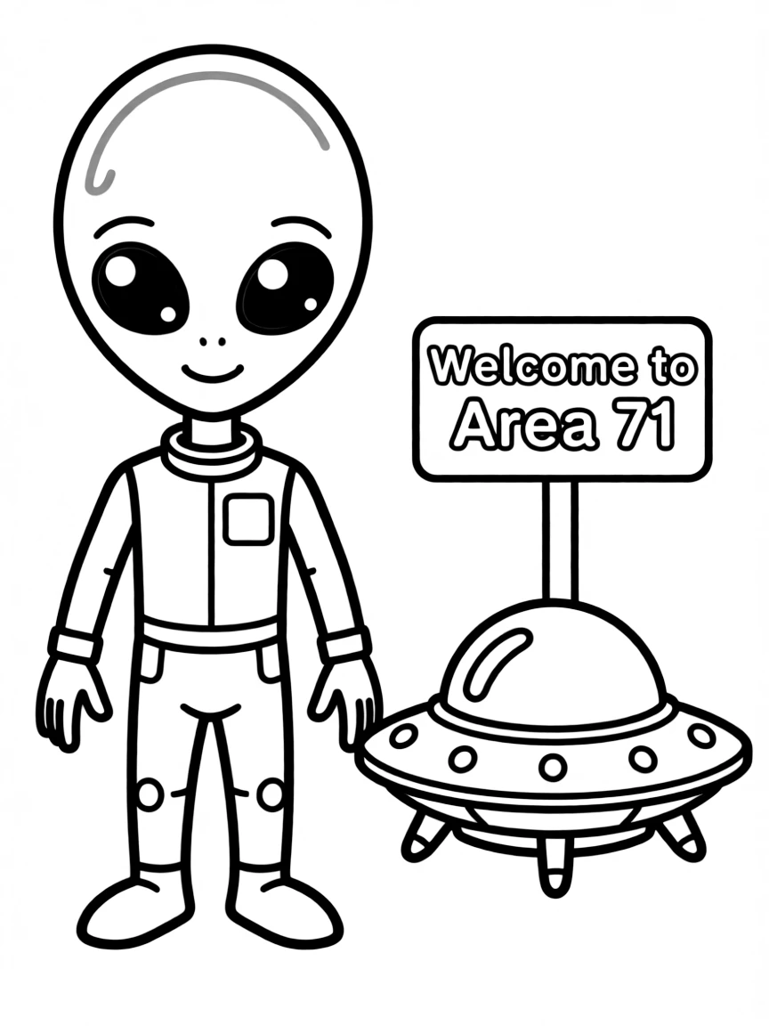 A simple outline of a friendly alien from Area 51 for coloring.