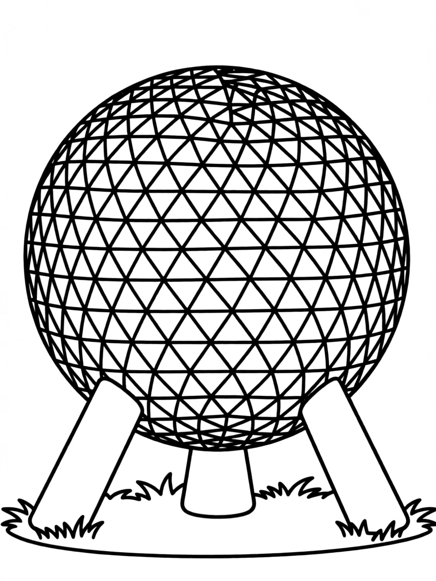 A drawing of a simplified Epcot Spaceship Earth for coloring.